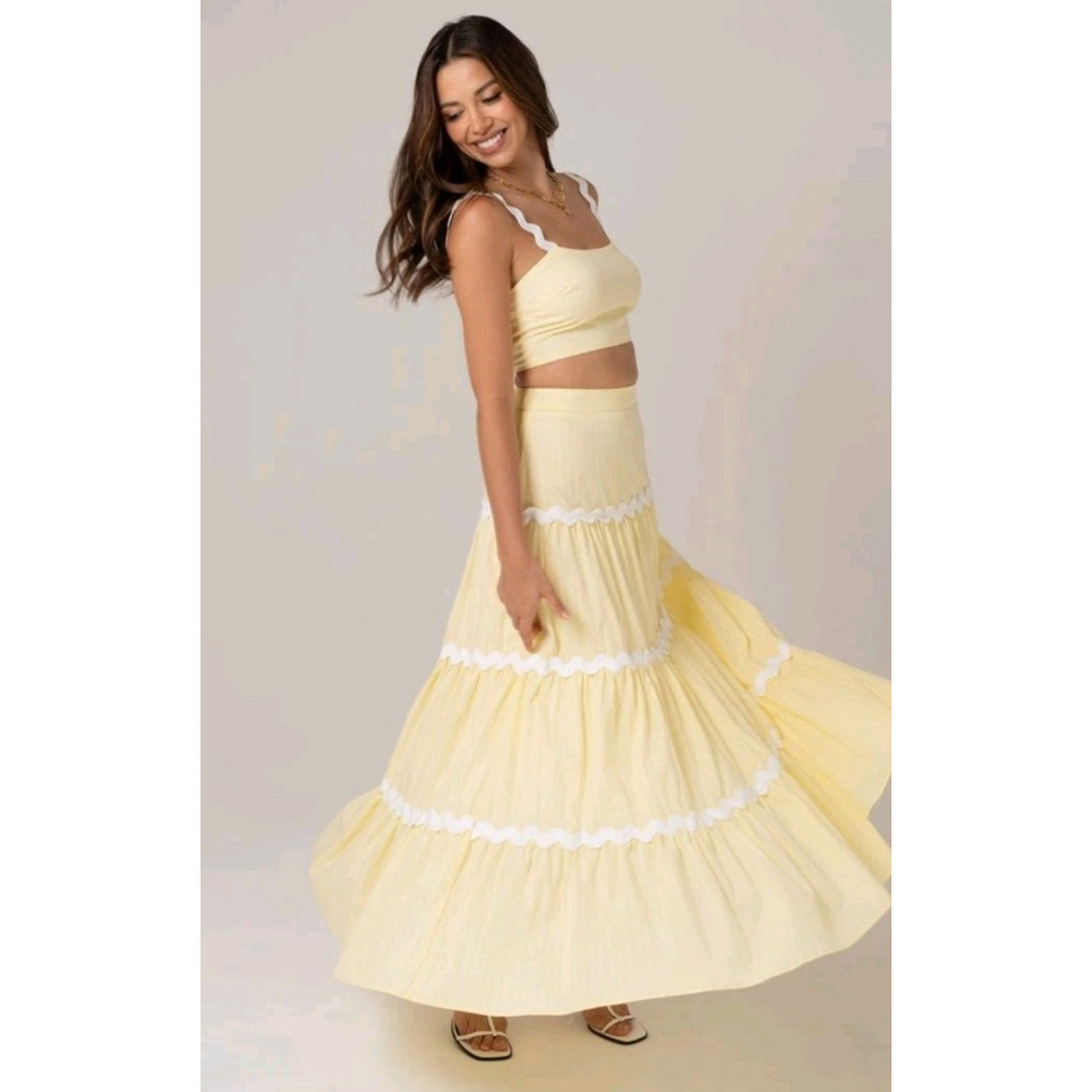 NWT Butter Yellow Two Piece Set Tank Top & Midi Skirt Size L Cottage Core Girly - Picture 3 of 12